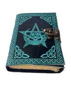 Carnet de Prières et Journal des Ombres Pentagramme Vintage Fait Main pour Femme avec Fermoir, en Cuir Bleu Aquarelle