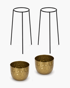 Pot de fleurs en métal martelé doré avec support en métal noir, pot de fleurs rond décoratif pour plantes d'intérieur, maison moderne, bureau, salon - Product Image 6