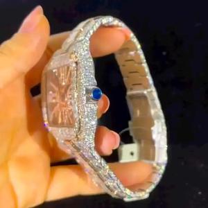 Two Tone Rose White Baguette Skeleton Square Luxury Stainless Steel Hip Hop Luxury <b>Watch</b> <b>Iced</b> <b>Out</b> Transparent Dial - Product Image 3