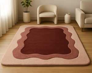 Tapis rectangulaire abstrait vert crème, tufté à poils longs, antidérapant, adapté aux animaux domestiques, écologique, moderne, en laine pour salon - Product Image 6
