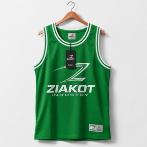 Vente en gros directe - Maillot de basket authentique Ziakot Industry personnalisé vert chasseur blanc-rouge style rétro - Product Image 2