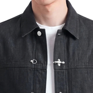 Veste en jean vintage noire délavée pour homme, vêtement de travail, boutonnée, en coton mi-lourd, motif uni, pour l'hiver, taille 4XL - Product Image 5