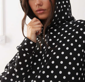 Embroidered Custom Logo <b>Black</b> Pullover Kangaroo Pocket Oversized Polka Dot Hoodie Casual Wear for Winter Autumn - Product Image 4