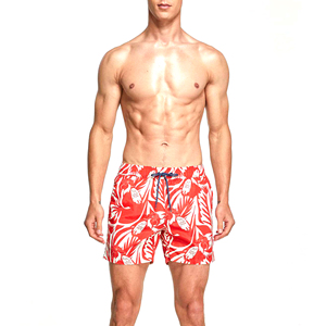 Shorts de bain rouges à motifs floraux pour hommes, séchage rapide, taille élastique avec cordon de serrage, maillot de bain d'été pour la plage, short de surf pour les vacances - Product Image 2