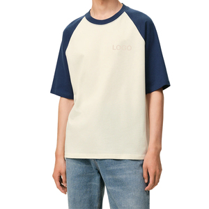 Camiseta de algodón de punto bicolor personalizada para hombre, estilo boxy, raglán, streetwear, OEM, casual, premium, marca privada - Product Image 1