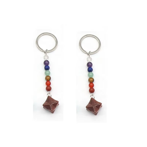Llavero de alta calidad con cuentas de chakra de estrella Merkabah de jaspe rojo, llavero de piedra natural, regalos para mujeres. - Product Image 3