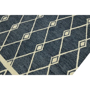 Alfombra de Lana Tejida a Mano con Diseño de Diamantes en Color Marfil Marino, Base de Algodón de Pelo Corto, Bordes Estampados, Decoración para Sala de Estar - Product Image 3