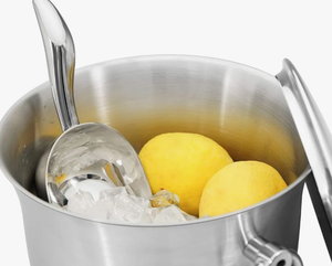 Seau à glace moderne en acier inoxydable mat avec couvercle, refroidisseur de bouteilles de vin sur pied avec poignées latérales pour table - Product Image 2