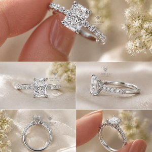 Custom 1CT 2CT 3CT Radiant Cut Lab Grown Diamond <b>Ring</b> IGI Certified 14K 18K White Gold 4 Prong Pave Eternity Engagement <b>Ring</b> - Product Image 3