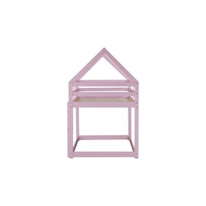 Litera con suelo de madera de goma doble rosa con diseño en forma de Casa de barandillas de escalera para niños - Product Image 3