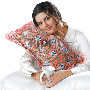 Funda de Almohada Lumbar con Volantes RIDHI, Color Rosa Polvoriento, 12x20 Pulgadas, Estampado a Mano, Algodón, Personalizable, Extraíble, Lavable, Decoración para Sofá o Cama - Product Image 1