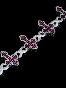 925 Sterling <b>Silver</b> Moissanite <b>Cross</b> <b>Bracelet</b> with Red Gemstones Full Pavé Iced Out Hip Hop Jewelry Custom Luxury <b>Bracelet</b> - Product Image 2