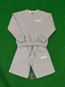 Conjunto de Sudadera y Pantalones Cortos Oversize para Hombre ECHO, Color Gris Sólido, Tejido de Algodón, Estilo Casual, para Otoño, con Logotipo Bordado - Product Image 1