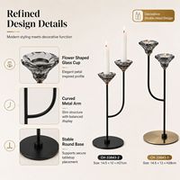 Candelabro Decorativo Moderno de Metal y Vidrio con Doble Cabezal para Centro de Mesa, Ideal para Bodas y Decoración del Hogar, Venta al Por Mayor