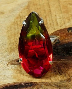 Natural Watermelon <b>Quartz</b> <b>Ring</b> 925 Sterling Silver Pear Cut Gemstone Handmade Boho Jewelry for Women - Product Image 4
