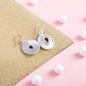 Vintage <b>Garnet</b> Sterling Silver Dangle <b>Earrings</b> Handmade Oval Red <b>Garnet</b> Drop <b>Earrings</b> for Women Jewelry Manufacturer - Product Image 3