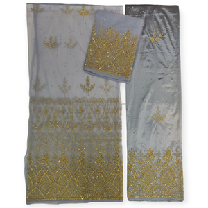 Robe de mariée indienne en soie brute perlée à la main pour adultes Style George Wrapper-Design IGBO Respirant 5 Yards Forte demande pour les femmes - Product Image 3