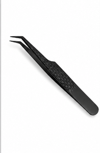 Pince à épiler de précision en acier inoxydable noir à pointe courbée avec poignée antidérapante pour extension de cils - Product Image 2