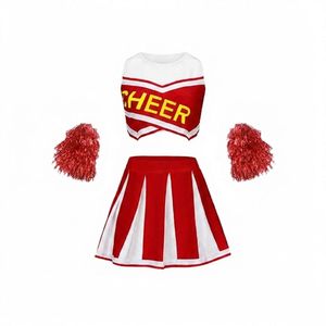 Cheerleading Uniform <b>Set</b> with Pom Poms Blue <b>White</b> Striped <b>Skirt</b> <b>and</b> Crop <b>Top</b> for Adults Spandex Polyester Team - Product Image 3