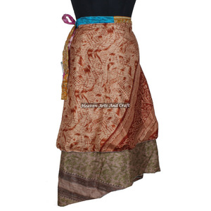 Falda Sarong Envolvente Mágica de Seda Vintage con Cuello Halter, 50 pulgadas de ancho en la cintura, 38 pulgadas de largo, para la playa, estilo indio, reversible, de seda vintage - Product Image 6