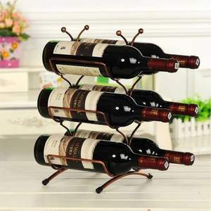 Industrial Metal Wood Wine Rack Tabletop 6Bottle Holder Display Stand <b>Rustic</b> Countertop Wine Bottle Storage <b>Shelf</b> Organizer Rack - Product Image 5