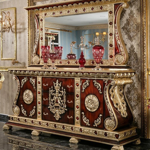 Imperial Plaza <b>Oval</b> <b>Dining</b> <b>Table</b> Set Handmade Traditional Royal European Furniture Antique Design Red Gold Finish - Product Image 2