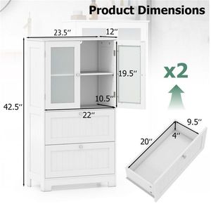 Mobiletto da terra regolabile con 2 cassetti e anta in vetro temperato satinato, credenza per soggiorno - Product Image 5