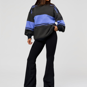 Sudadera de forro polar extragrande con capucha y bloques de color negro y azul para mujer, con bolsillos, hombros caídos y manga larga, ideal para otoño. - Product Image 5