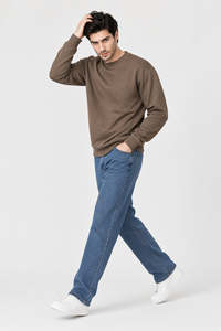 Sweat-shirt à col rond marron pour homme de qualité supérieure, coupe classique, uni, décontracté, à manches longues, personnalisable OEM et ODM - Product Image 5