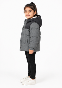 Chaqueta Acolchada Gris para Niñas, Abrigo Cálido de Invierno con Capucha, Reversible a Cuadros, Cierre de Cremallera, Acolchado - Product Image 2