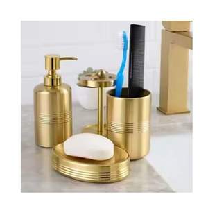 Juego de Accesorios Decorativos de Metal para Baño: Portarrollos de Papel Higiénico, Dispensador de Jabón, Portacepillos de Dientes y Cubo de Basura - Product Image 1