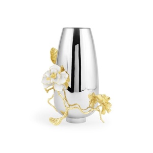 Jarrón de lujo Saleem International 2026 con diseño de granada, color plateado, de metal, con hoja de ginkgo marrón dorado - Product Image 2