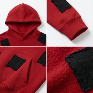 Sudadera con capucha para hombre de corte regular, bordada con patchwork, estilo streetwear personalizado, con apliques desgastados, de tejido grueso - Product Image 6