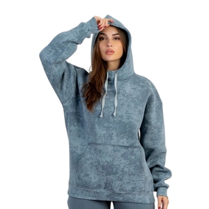 Sudadera con Capucha Unisex Oversize de Felpa Azul Grisácea con Lavado Ácido y Cordón Ajustable Estilo Urbano Venta al por Mayor - Product Image 2