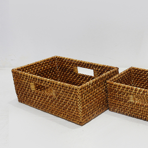 Natural Rattan Eco-Friendly <b>Storage</b> <b>Baskets</b> Set of 3 <b>Rectangle</b> Woven Organizer Handles Modern Multi-Purpose Neatening <b>Basket</b> - Product Image 6