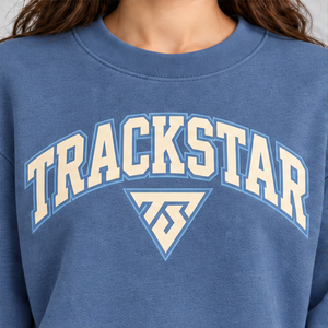 Women's Medium Blue Solid Color Varsity Letter <b>Crewneck</b> Sweatshirt Long Sleeve Custom Logo - Product Image 5