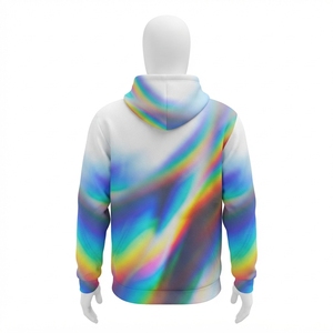 Sweat-shirt à capuche blanc pour homme avec imprimé graphique abstrait multicolore, poche kangourou, streetwear - Product Image 4