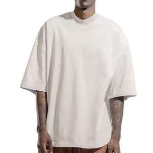 Camiseta de algodón extragrande para hombre, transpirable, de color liso, cuello redondo, manga corta, estilo casual, holgada, estilo urbano, 320g - Product Image 1