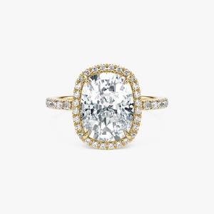 Anillo de compromiso con halo de diamantes cultivados en laboratorio de corte cojín de 3.5 quilates, anillo pavé de oro de 14K y 18K, venta al por mayor personalizada y OEM ODM para B2B - Product Image 2