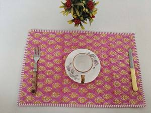 Light Pink Modern Rectangle Quilted Floral Hand Block Print Placemats for <b>Dining</b> <b>Table</b> Disposable Banquet Home Kitchen Wedding - Product Image 5