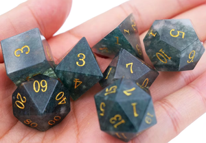 High quality stone dice Moss agate natural <b>crystal</b> reiki healing gemstones Engraved stone custom dice <b>set</b> Vikings <b>crystal</b> - Product Image 4