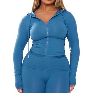 Sweats à capuche personnalisés à fermeture éclair, hauts courts sexy à manches longues, chemisier à capuche et cordon de serrage pour femmes, 2026 - Product Image 6