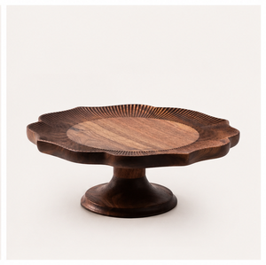 Handcrafted Scalloped Edge Wooden <b>Cake</b> <b>Stand</b> Elegant Dark Walnut Finish Pedestal For Wedding & Party Dessert Display Serving - Product Image 2