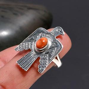 Bague en argent sterling 925 faite à la main avec pierre précieuse en corail rouge de forme ovale, bague pour femme, style classique pour mariage, fiançailles ou cadeau - Product Image 2