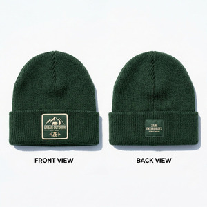 Gorro de Punto Acrílico Premium para Hombre, 280 GSM, Cálido, con Puño Acanalado, Verde Bosque, Gorro de Invierno, Parche con Logotipo Tejido Personalizado, Ropa Urbana para Exteriores - Product Image 1