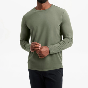 <b>Men</b> Long Sleeve <b>T</b>-<b>Shirt</b> Olive <b>Green</b> Slim Fit Quick Dry Knitted O-Neck Casual Solid Color Polyester Top - Product Image 3