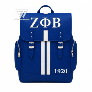 Mochila Personalizada de Cuero Sintético con Rayas Premium de la Hermandad Griega Zeta Phi Beta |   Mochila de Viaje Premium para Uso Diario - Product Image 1