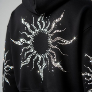 Glory Custom Black Fleece Zip-up Hoodie and Joggers <b>Set</b> with Silver Glitter Sun and Flame Graphic Street Wear Winter Tracksuit - Product Image 6