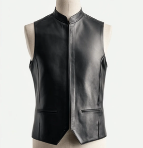 Chaleco de Cuero de Oveja Negro Hecho a Mano para Hombre, Chaleco de Motociclista, Chaqueta sin Mangas de Cuero Genuino para Motociclismo - Product Image 1