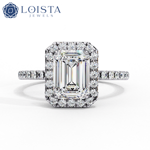 Anillo de compromiso LOISTA con diamante de corte esmeralda, diamantes naturales de platino, joyería clásica para mujer con certificado GIA - Product Image 1